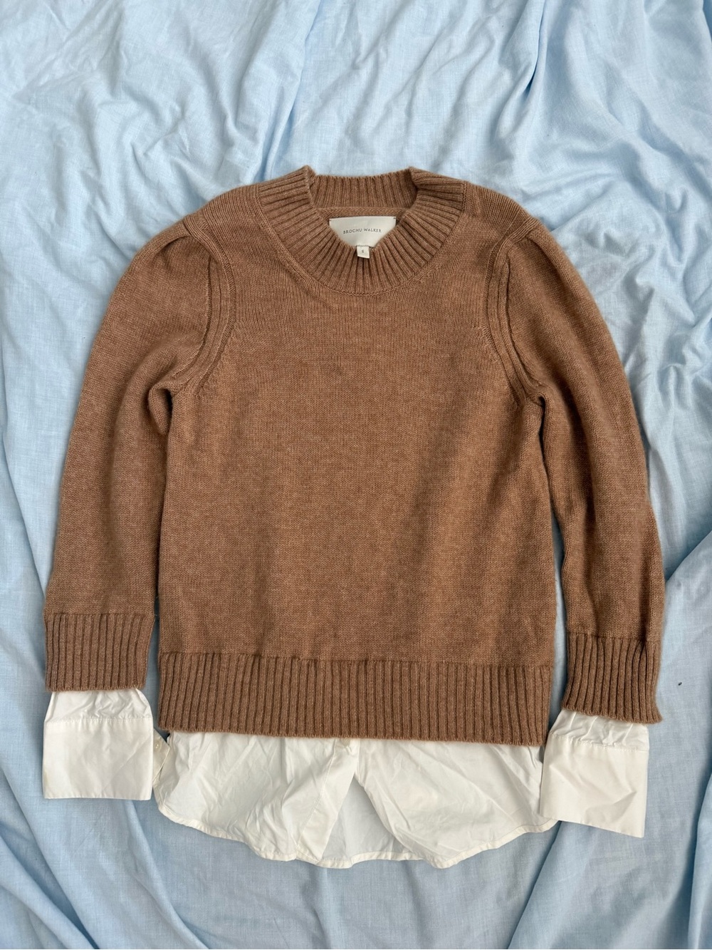 Brochu Walker Brown Wool Cashmere Layered Look Sweater Small Quiet Luxury